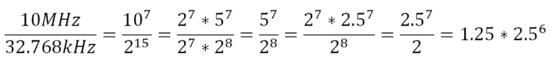 10 MHz 和 32.768 kHz 的公因數等式